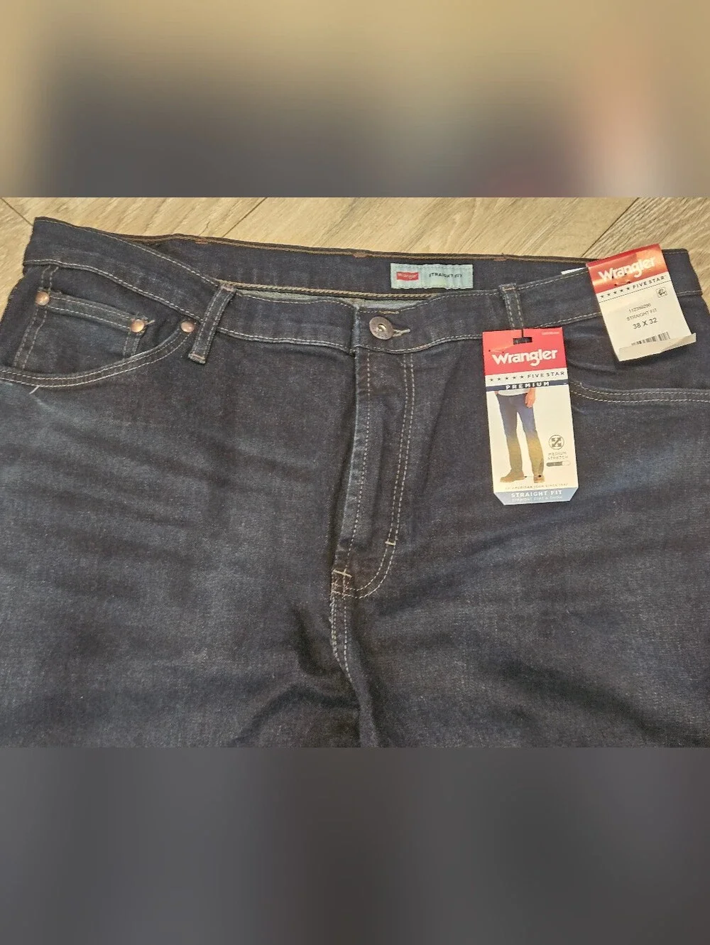 Wrangler Five Star Premium Men's Straight Fit Jeans 38x32 Dark Wash Stretch NWT
